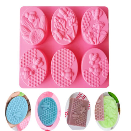 6 Cavities Bee Oval Honeycomb Silicone Soap Mold DIY Soap Making Kit Handmade Baking Candle Mold Gifts Craft Supplies Home Decor