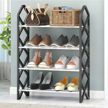 4 Tier Shoe Rack Footware Storage, Mini Shoe Storage Organizer, Quick Assembly Shoe Shelf for Entryway Hallway Dormitory Bedroom Lift Landing Cloakroom, 42x18.5x58cm (D)