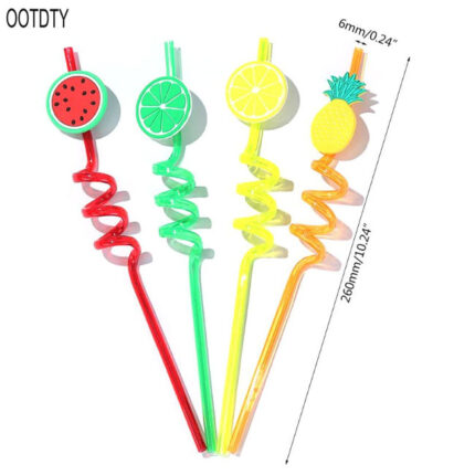 4Pcs Cartoon Fruits Plastic Spiral Drinking Straws