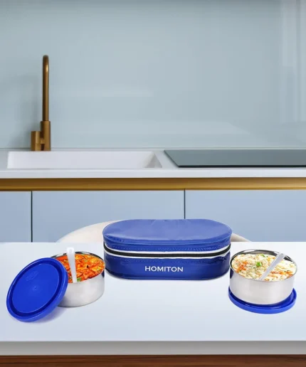 HOMITON MINI LUNCH BOX BLUE STEEL 2 Containers Lunch Box (750 ml)