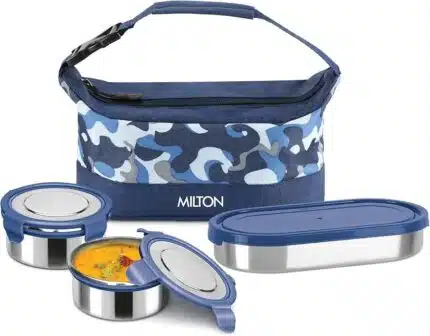 MILTON Camo Delight Stainless Steel Tiffin With Jacket, Navy Blue 3 Containers Lunch Box (1210 ml)
