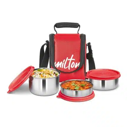 Milton Tasty 3 Stainless Steel Containers wt Lunch Bag, Red