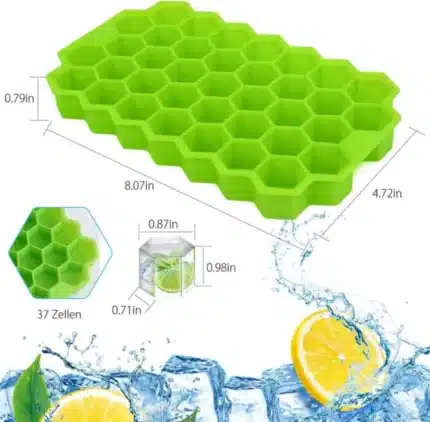 Flexible Silicone Honeycomb Shape 37 Cavity Ice Cube Tray Mold Tray for Freezer Mold Small Cubes Easy Release Whiskey Fridge Bar Soft Smooth Rubber Ice Tray (Silicone ICE Tray (WITH LID)