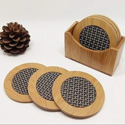 6 piece Bamboo Wooden Round Coaster for Home Pan Pot Holder for Dining Table